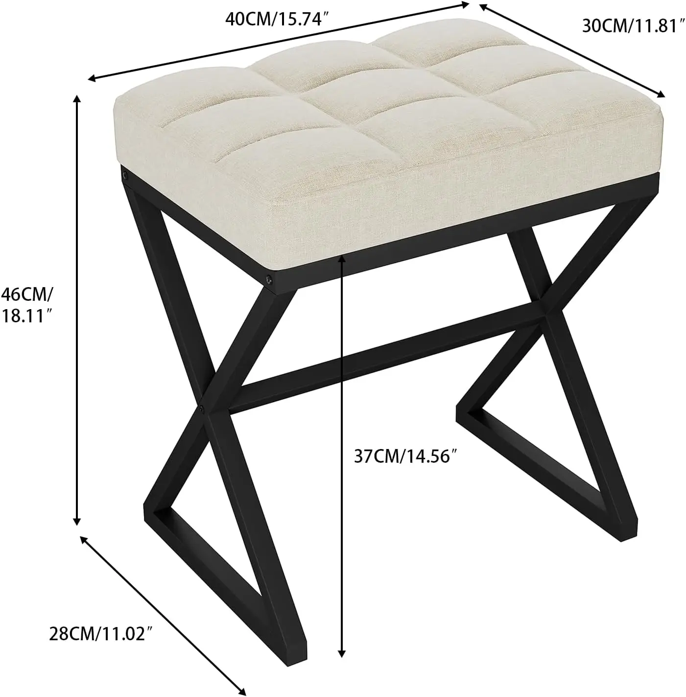 

Ymyny Vanity Stool, Linen Footrest Stool, Ottoman Bench With X-Shaped Metal Legs, Makeup Dressing Stool For Vanity, Living