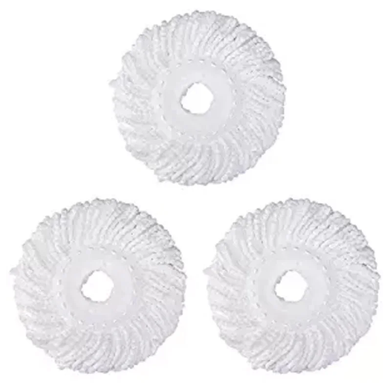 3 Replacement Mop Micro-Head Refill for 360° Magic Mop-Microfiber Replacement -Round Shape Standard Size (White-3 Pack)-A27I