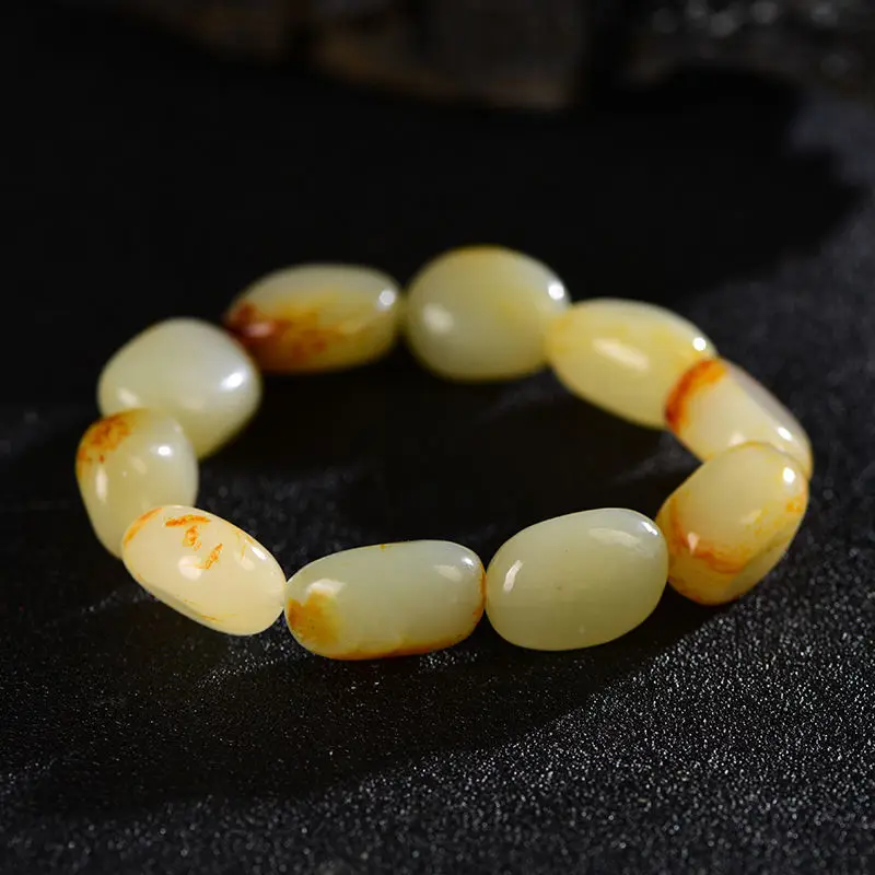 Hotan Stone , - Sheep Fat And White Jade Bracelet, Red-Skinned, Unisex, Handheld