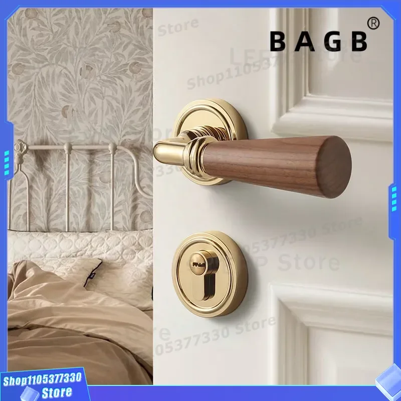 Black Walnut Solid Wood Door Lock Universal Handle for Indoor Bedroom Bathroom North American Style Household Room Security