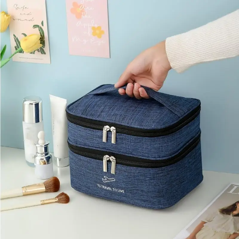 Double Layered Cosmetic Storage Bag Simple Fashion Women\'s Eyebrow Pencil Handbag Hot Large Capacity Perfume Lipstick Organizer