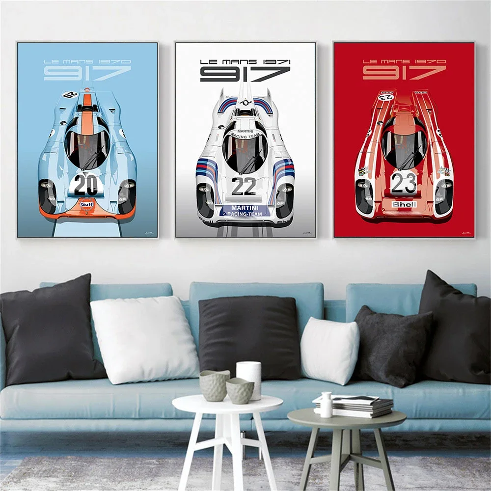 Modern Racing Car Wall Art 1971 917K Martini Racing Team 24 Hours Race Poster Print Home Bedroom Living Room Decoration