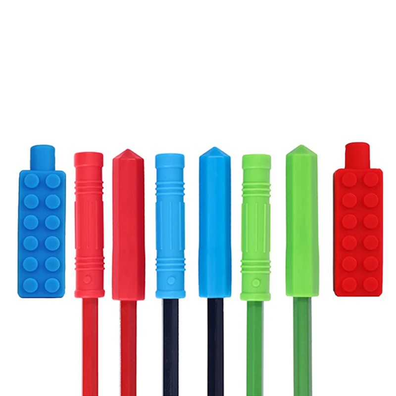 1Pcs Chewable Pencil Topper Bite Silicone Teether Pencil Cap Sensory Toy For Kids Children Autism ADHD Chewlery Molar Stick