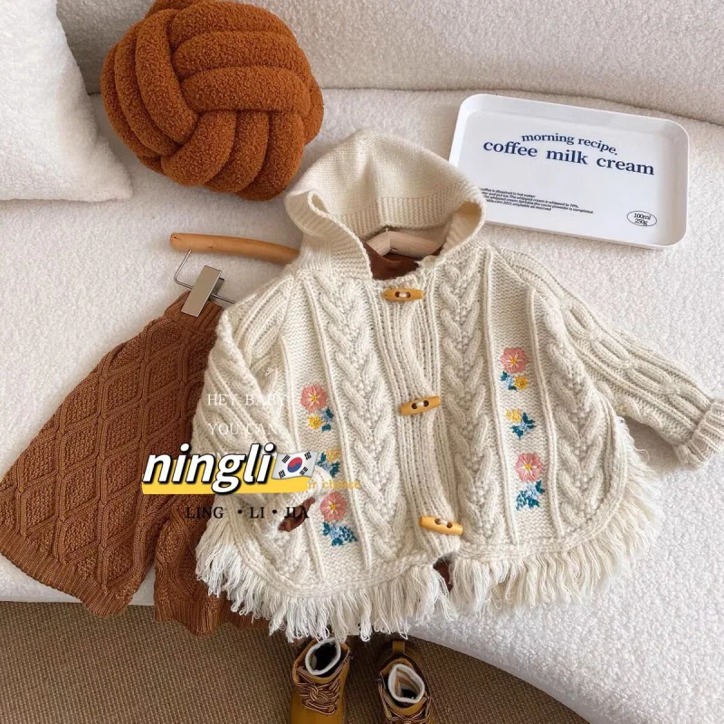 

Children's Clothing Autumn Clothing Girls' Western Style Embroidered Sweater Children's Cardigan Coat Baby Cape Sweater Coat Fas