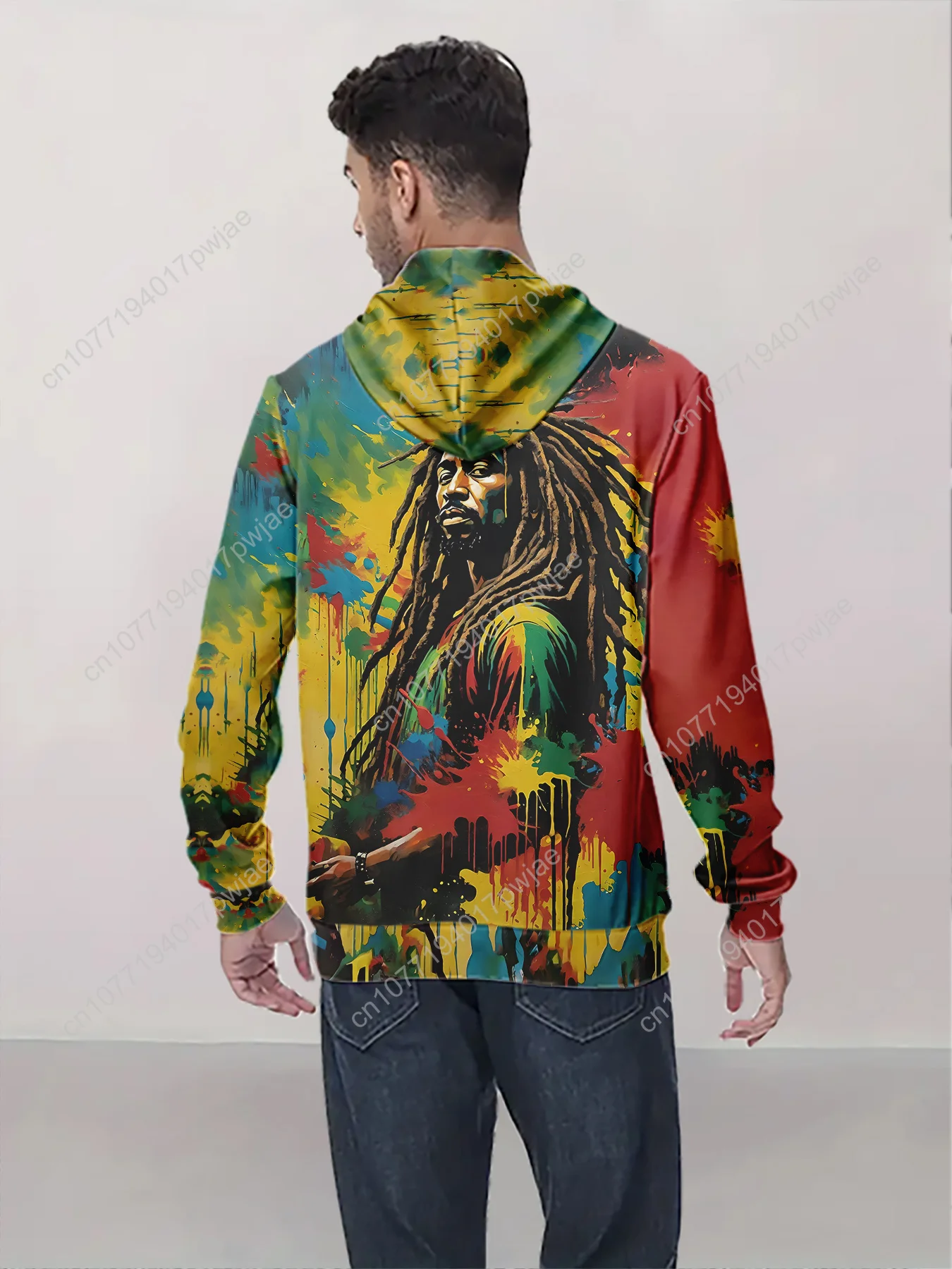 เสื้อสเวตเชิ้ตมีฮู้ดพิมพ์ลายดิจิตอล 3 มิติสำหรับผู้ชาย - เสื้อพูลโอเวอร์ลายกราฟฟิตีสีสันสดใส ทรงหลวม แขนยาว ซักเครื่องได้