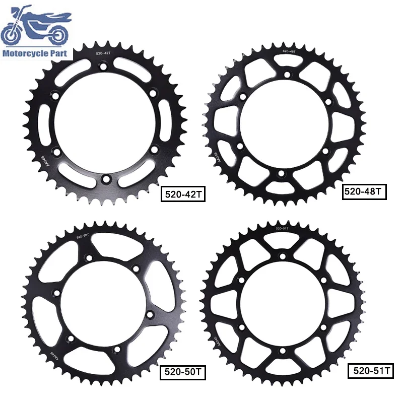 

42T 48T 50T 51T Rear Sprocket Carburized Steel for KAWASAKI KX125 KX250 KX500 KX450 KLX250 300 450 650 KDX200 KX450X 520 Chain