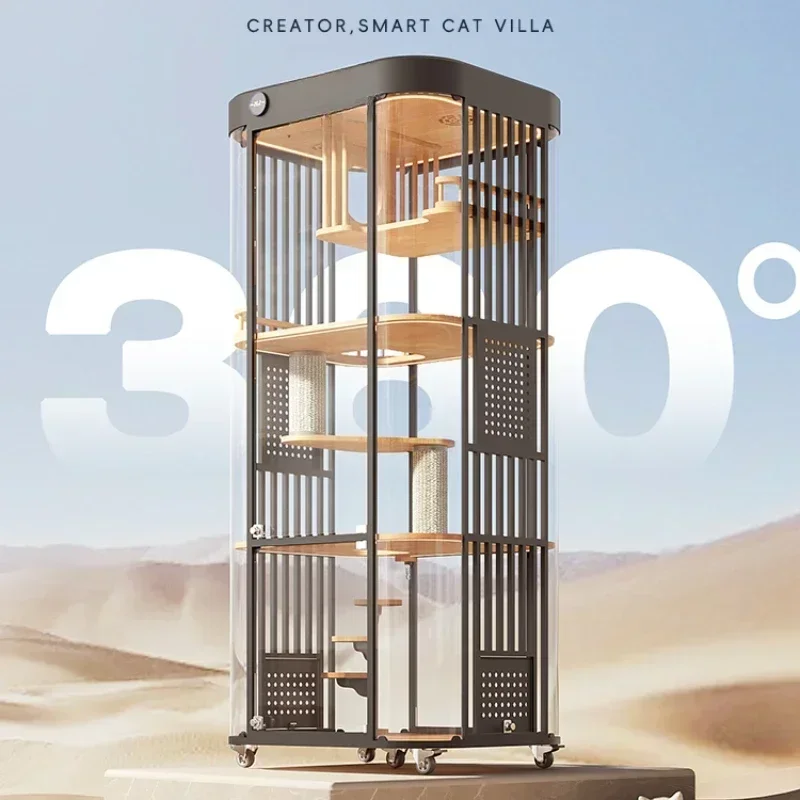 

Wholesale Price Panoramic Villa Glass Cabinet Curved Full Transparent Large Space Cage Home With Fresh Breeze Cat House Hot Sa