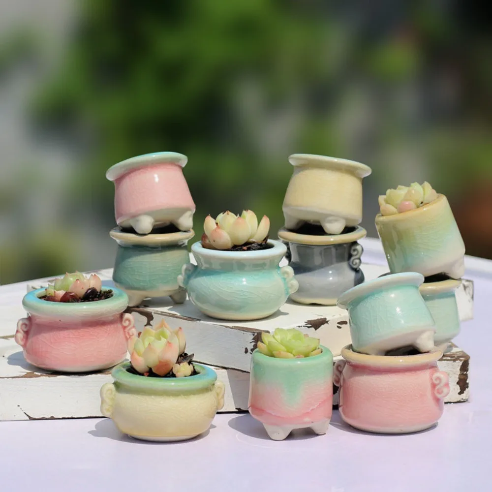 ice cracked ceramic succulent flower pot mini thumb pot cute control type Korean white porcelain gradual change rainbow simple