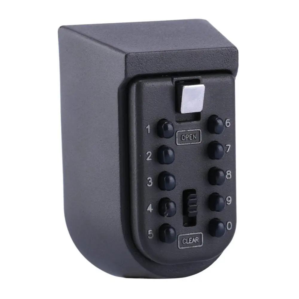 Durable Black 10 Digit Key Lock Box Metal Wall-Mounted Button Key Box Anti-Theft Storage Box Double Layer Protection Key Safe