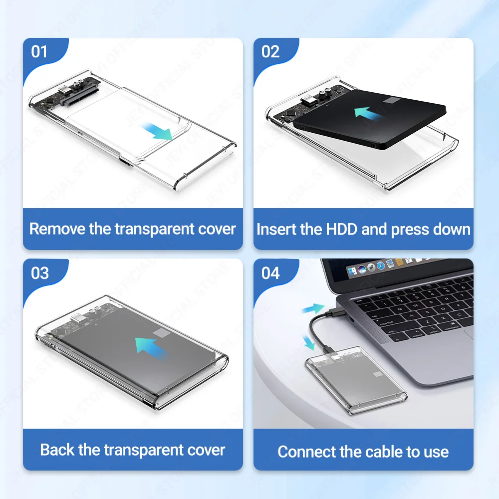 JEYI 2,5-Zoll-externes Festplattengehäuse mit USB 3.1 UASP+TRIM Dual-Beschleunigungsprotokoll SATA HDD, verwendet im PC, Laptop.