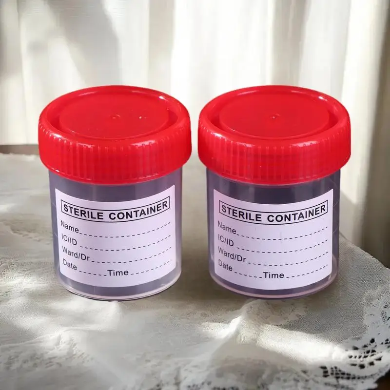 10/50 ชิ้น ถ้วยพลาสติก 60 มล. ภาชนะเก็บปัสสาวะแบบใช้แล้วทิ้ง ถ้วยเก็บตัวอย่าง ขวดเก็บตัวอย่าง พร้อมป้าย