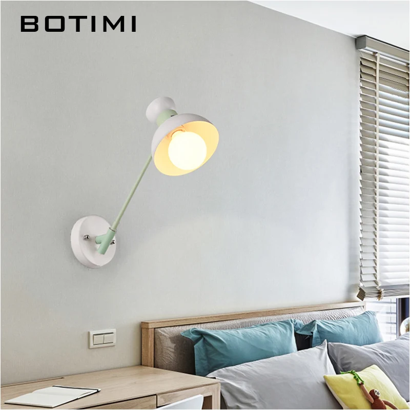 

BOTIMI Nordic LED Wall Lamp Modern Wall Sconce Adjustable Luminaira Bedside Light Metal Lampshade White Reading Lighting Fixture