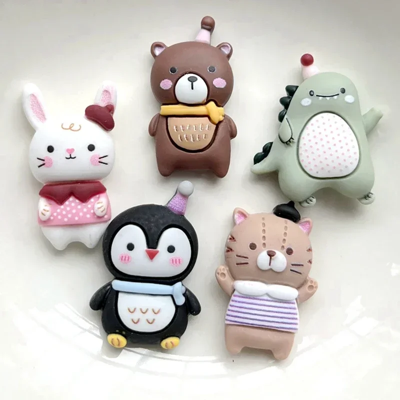 10 Kawaii Wenig Bär Kaninchen Pinguin Katze Harz Flache Diamant Dekoration Apple Diy Hochzeit Haarnadel Zubehör Sammelalbum Prozess