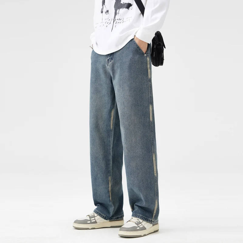 جينز رجالي خريف وشتاء 2025 موضة جديدة للرجال N فضفاض مستقيم ريترو جينز رجالي سراويل طويلة