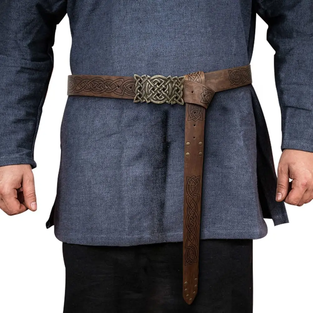 Novelty Embossed Viking Renaissance Buckle Belt PU Knight Celtic Belt Printing Leather Medieval Waistband Party