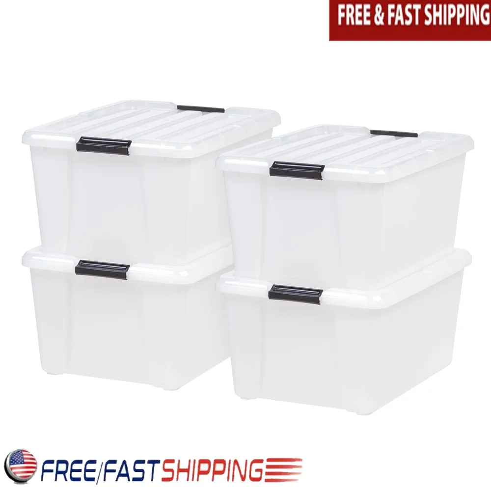 

45 Qt Plastic Storage Bins with Lids Stackable Totes 4 Pack Durable Organizing Containers Home Garage Office Classroom