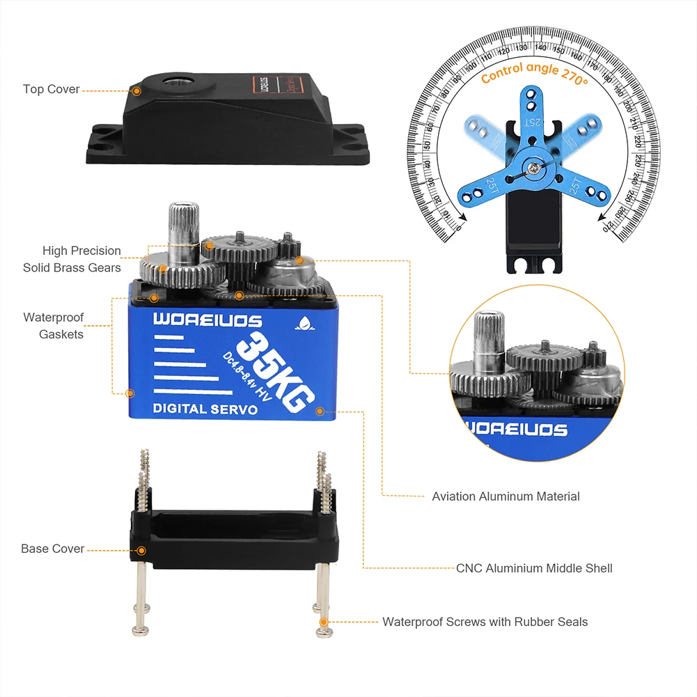 

IP66 Водонепроницаемая радиоуправляемая модель Цифровой сервопривод с высоким крутящим моментом Цифровой рулевой механизм Высокая скорость с комплектами рычагов для 1/10 1/8 RC Car Robot Boat