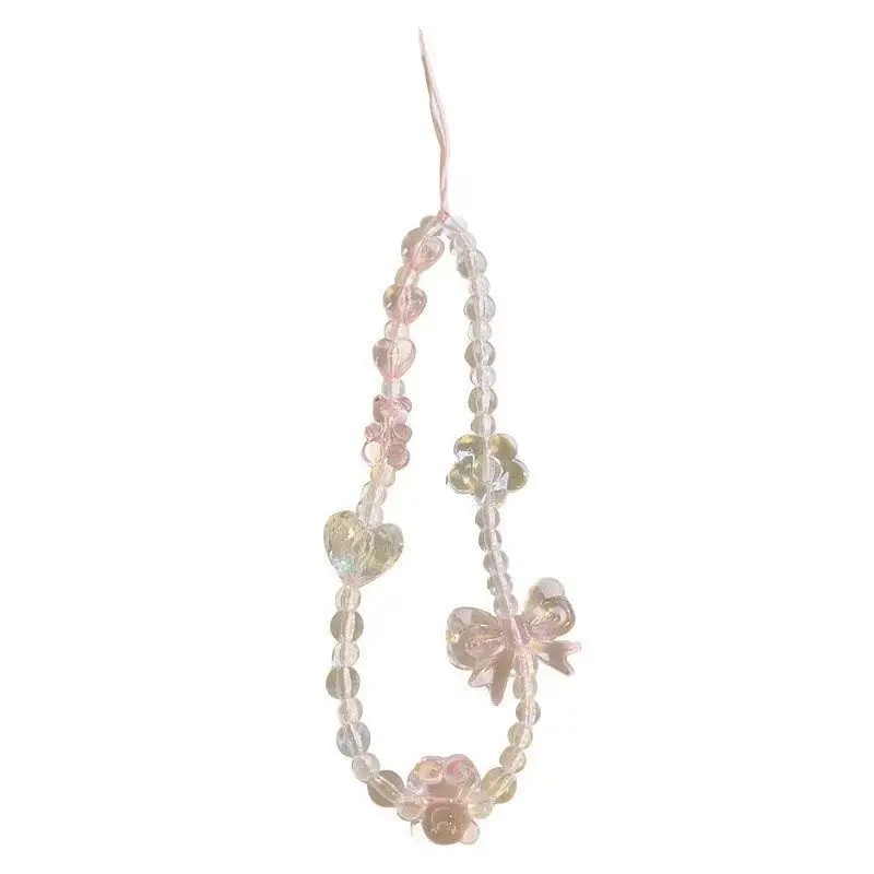 Korean Pink Bear Butterfly Flower Phone Chain Trendy Pendant For iPhone Samsung Universal Accessories Cute Phone Hanging Rope