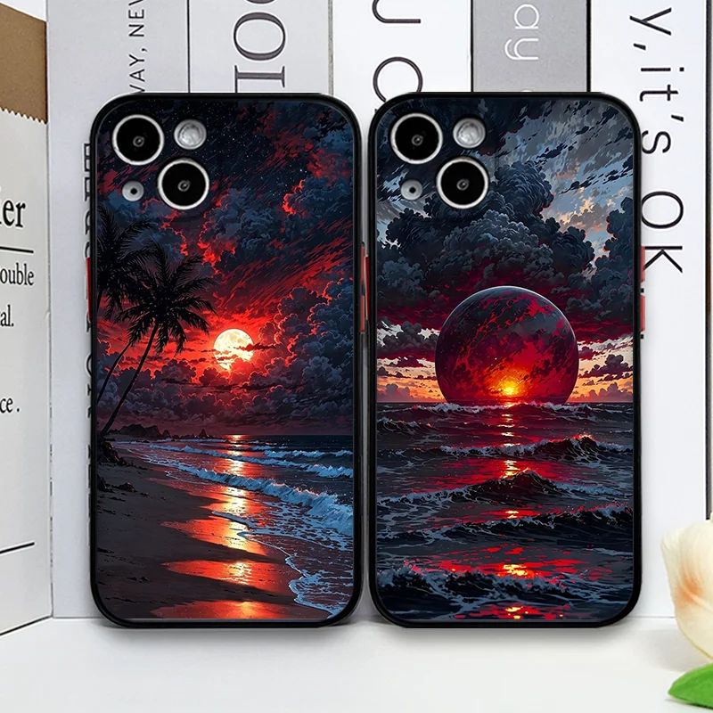 Sunset Beach Wave Coconut Palm Landscape Phone Case for Samsung Galaxy S25 Ultra S25+ S24 S23 Ultra S22 Plus S21 FE Hard Covers