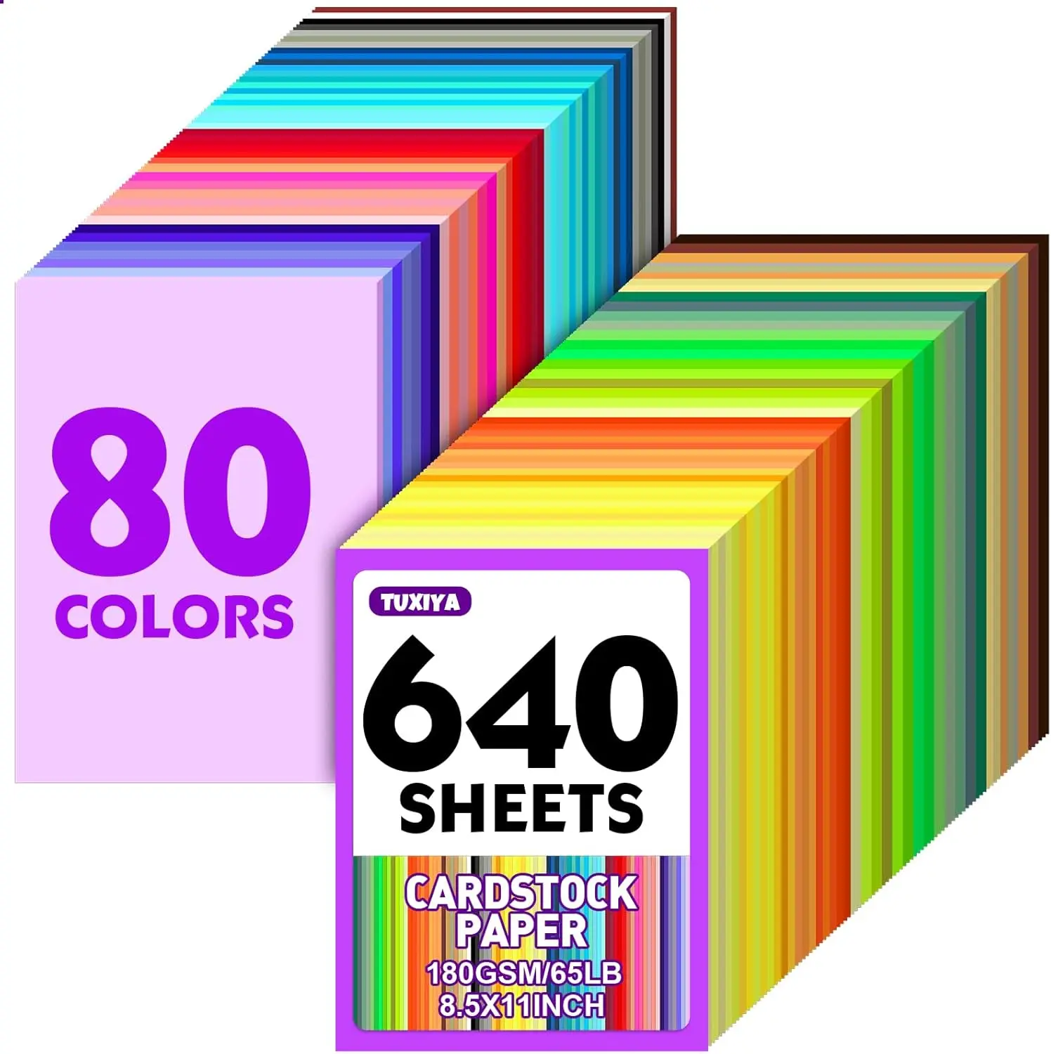

640 Sheets 8.5"x11" Colored Cardstock, 80 Colors, 180 GSM, for Printing, Crafts, School