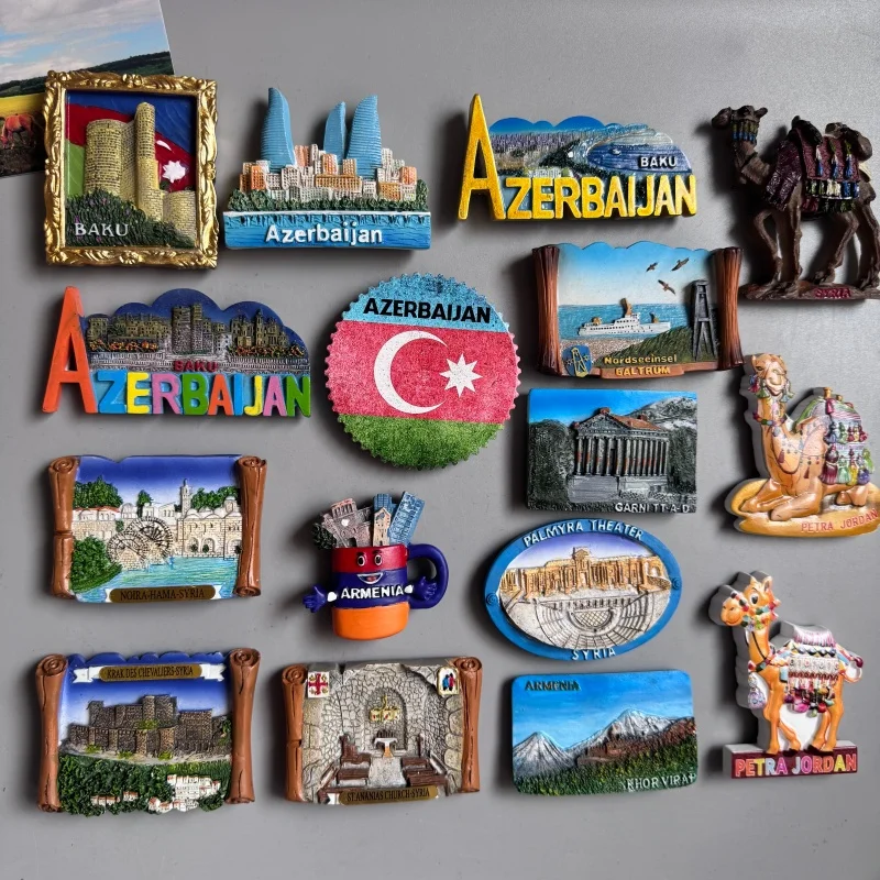 Azerbaijan Fridge Magnets Tourist Souvenir BAKU 3D Resin Magnets Armenia Jordan Collection Travel Gift Home  Refrigerators Decor
