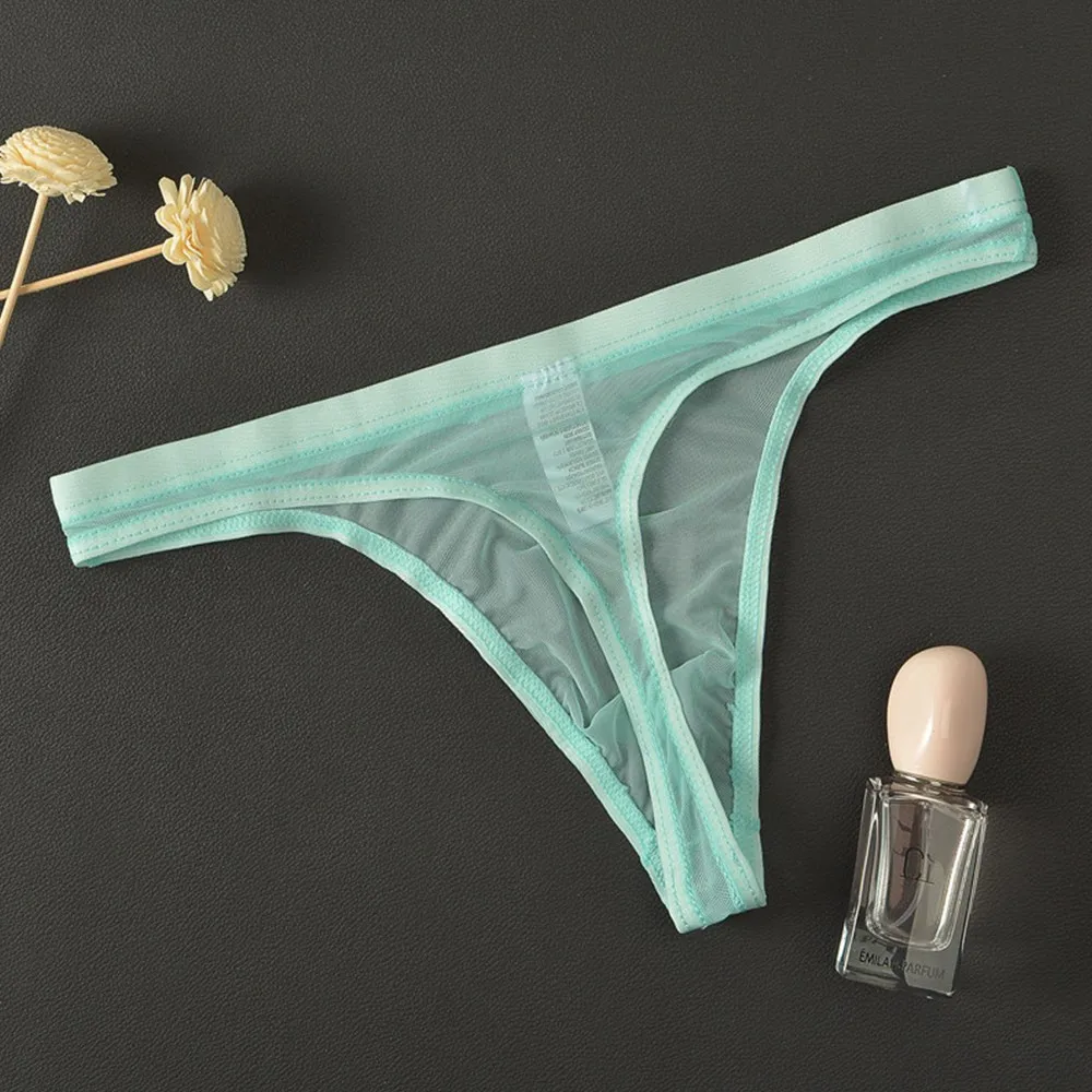 

Mens Briefs Transparent Underwear Erotic Lingerie Low Waist Ultra-Thin Mesh Bulge Pouch Underpants Breathable Ice Silk G-String