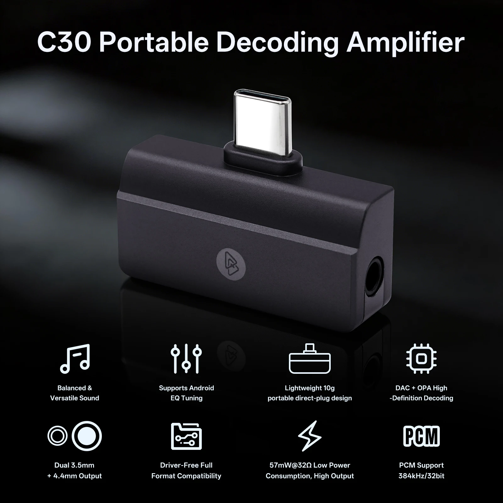 BQEYZ C30 Mini Portable In-Ear Headphone Decoder/Amplifier, USB/Type-C to 3.5mm/4.4mm Output, Mini Audio Adapter