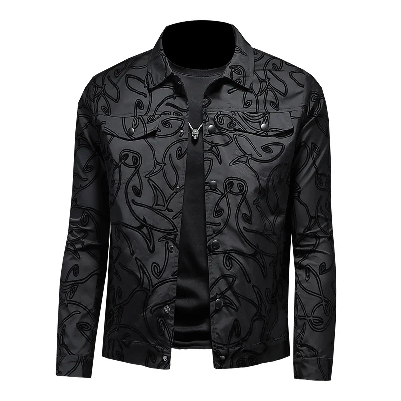 

Luxury Flocking Bomber Jacket Men 2024 Autumn Business Casual Slim Lapel Single Breasted Dress Coat Social Street Wear