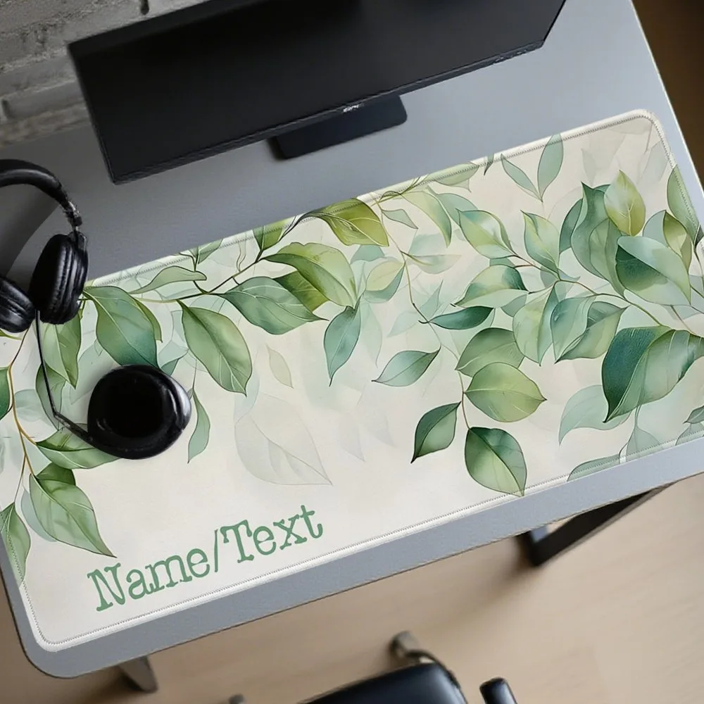 [2D Flat] 1pc Custom Personalized Watercolor Green Leaf Mouse Pad Custom Name Multi Sizes Gaming Mouse Pad