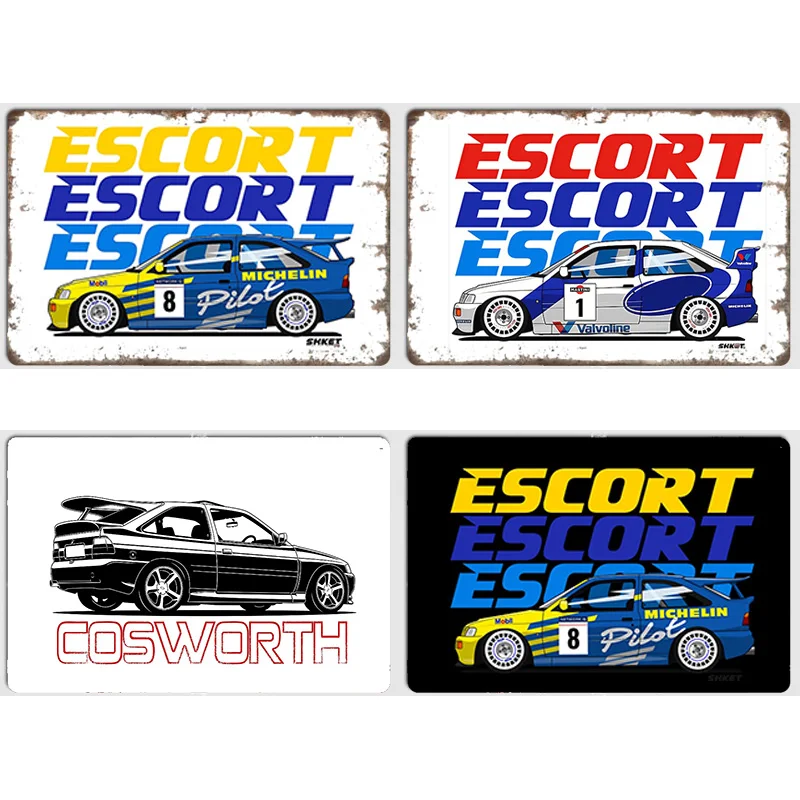 Cosworth Escort RS Rally Legend Car RALLYE Retro Poster Metal Sign Posters Indoor Outdoor Room Decoration Home Bar Wall Decor