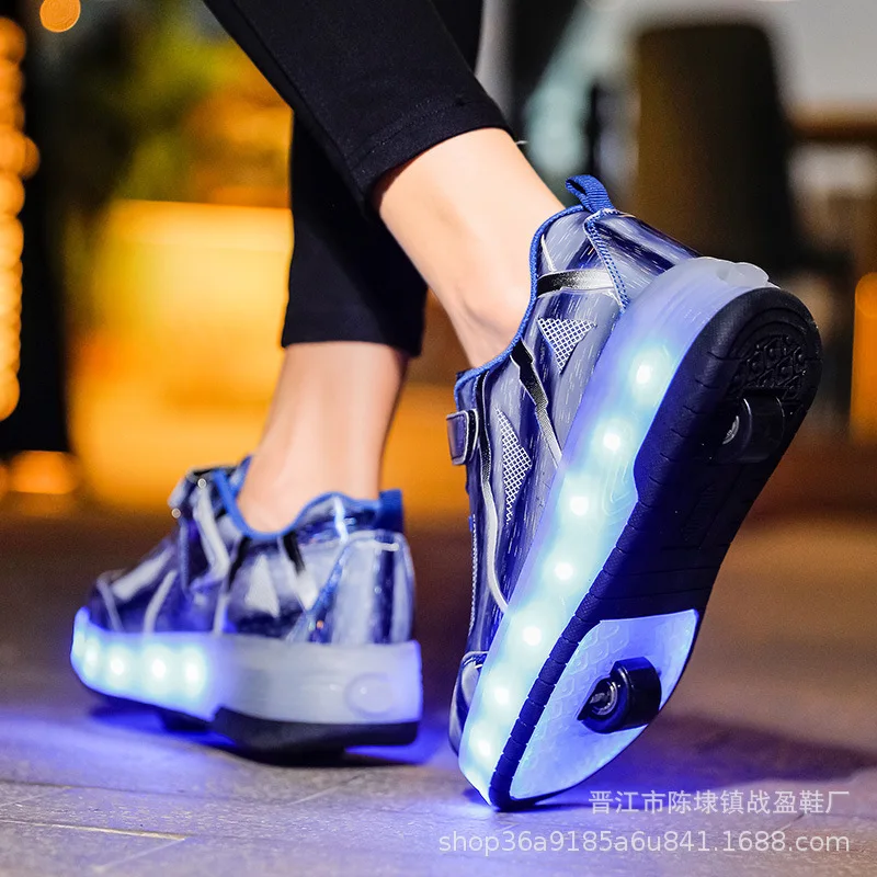 USB Charging LED Children Wheels Shoes PU Leather Boys & Girls Sneakers Fashion Sports Casual Kids Roller Skates Size 28-41