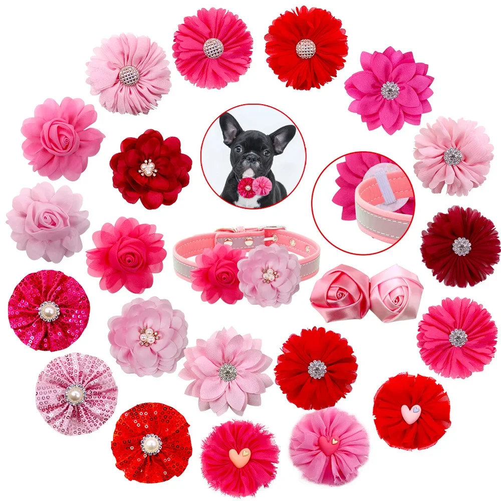 50pcs/Pack Pet Supplies Collar Accessories, Princess Style Valentine's Day Pink Romantic Cute Dog Cat Collar Decoration Grooming