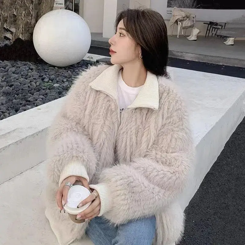 Winter Woman High Street Fake Rabbit Fur Padded Jacket Female Style  Outerwear Ladies Faux   Fashion Tops G932