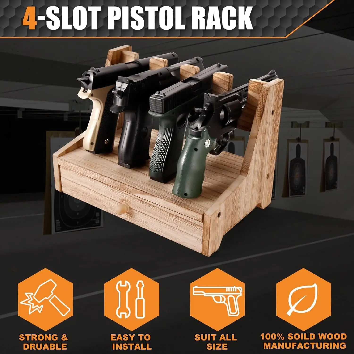 Wooden Pistol Storage Rack Retro Drawer-Style Multi-Grid Gun Bullet Clip Organizer Box Wooden Gun Cabinet Accessories Box