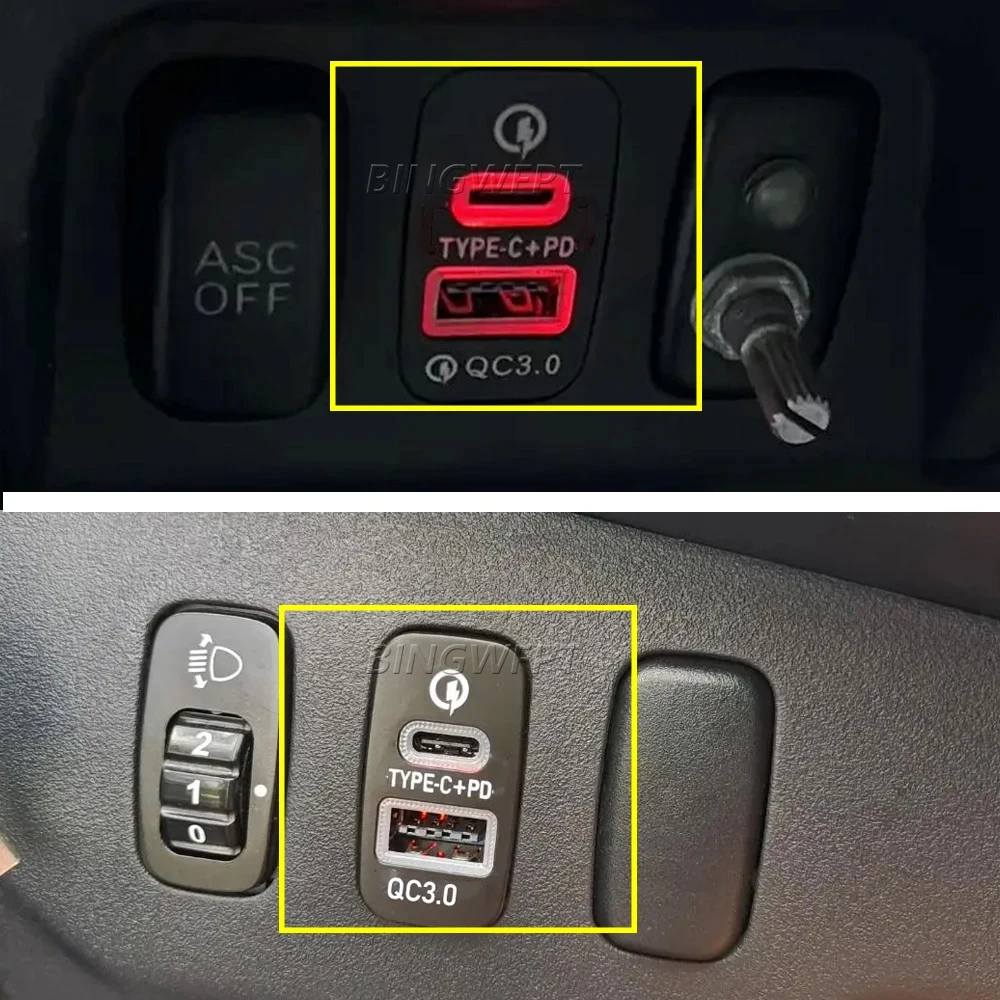 TYPE-C PD QC3.0 USB Quick Charge Charger Adapter Outlet For Mitsubishi Outlander Lancer EX Pajero Sport ASX V73 V93 V97 07-12 view 6