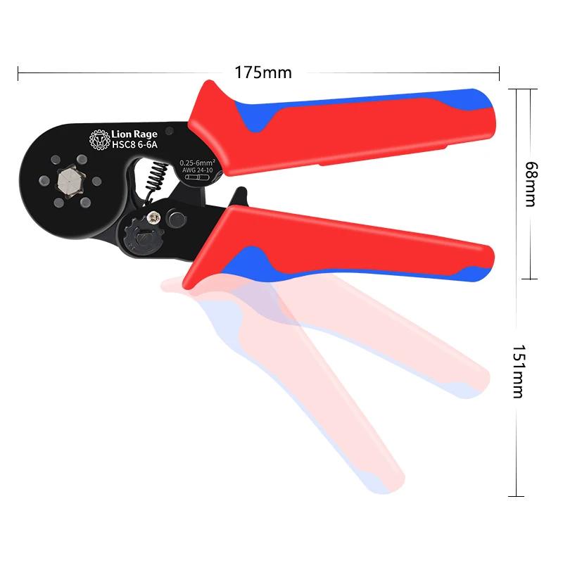 Mini adjustable hexagonal crimping pliers HSC8 6-6 0.25-6mm for ferrule terminals ²/ 24-10AWG Ratchet Connector Electrical Tools