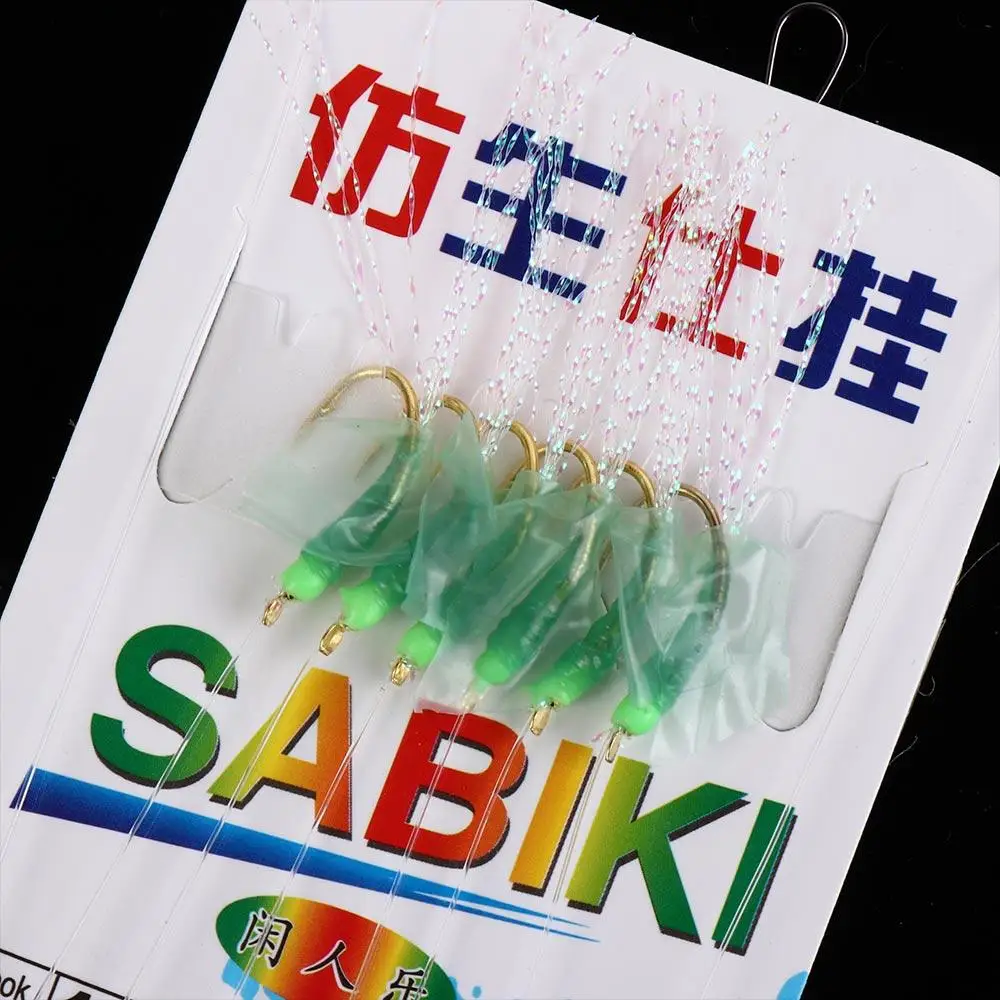 Equipamento sabiki de borracha verde, ganchos dourados, aços de carbono, ganchos de corda de pesca, isca de mar, iscas de penas, sabiki, isca de pesca de carpa