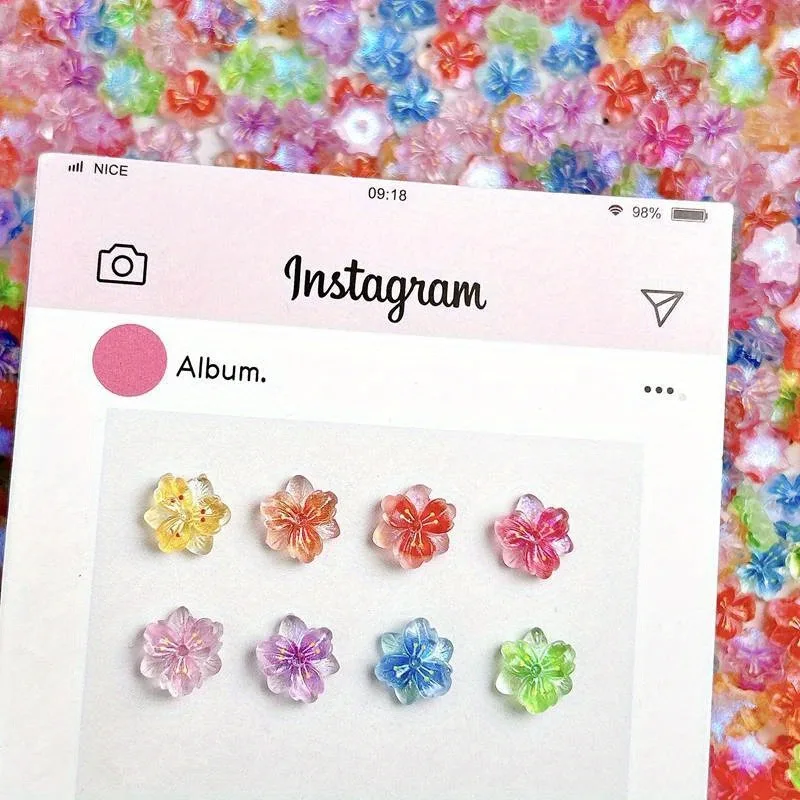 10-100Pcs Luminous Ice Flowers Nail Charms Translucent 3D Resin Floral Petals For Nail Art Design Nail Jewels Decorations