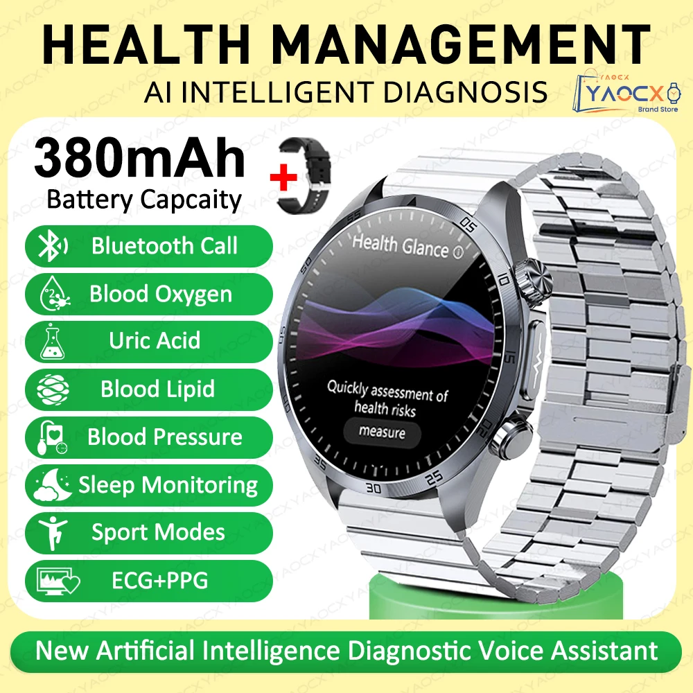 2026 Gloednieuwe upgrade Gezondheidscheck Smartwatch ECG Bloedlipiden Urinezuur Lichaamsvet Sport Waterdichte Smartwatch Voor Mannen en Vrouwen - afbeelding 1