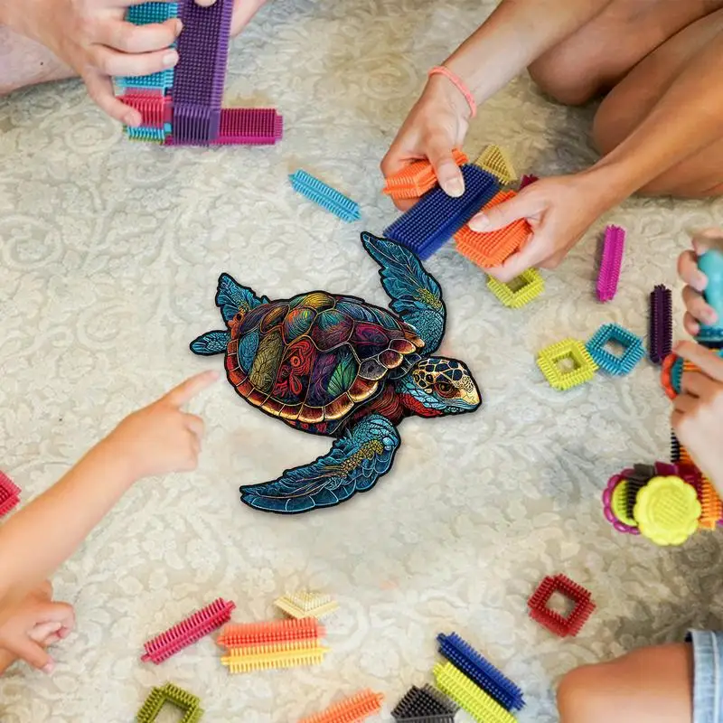 

Turtle Puzzles For Adults Unique Animal Shape Wood Jigsaw Irregular Turtle-shaped Colorful Wooden Jigsaw For Turtle Lover