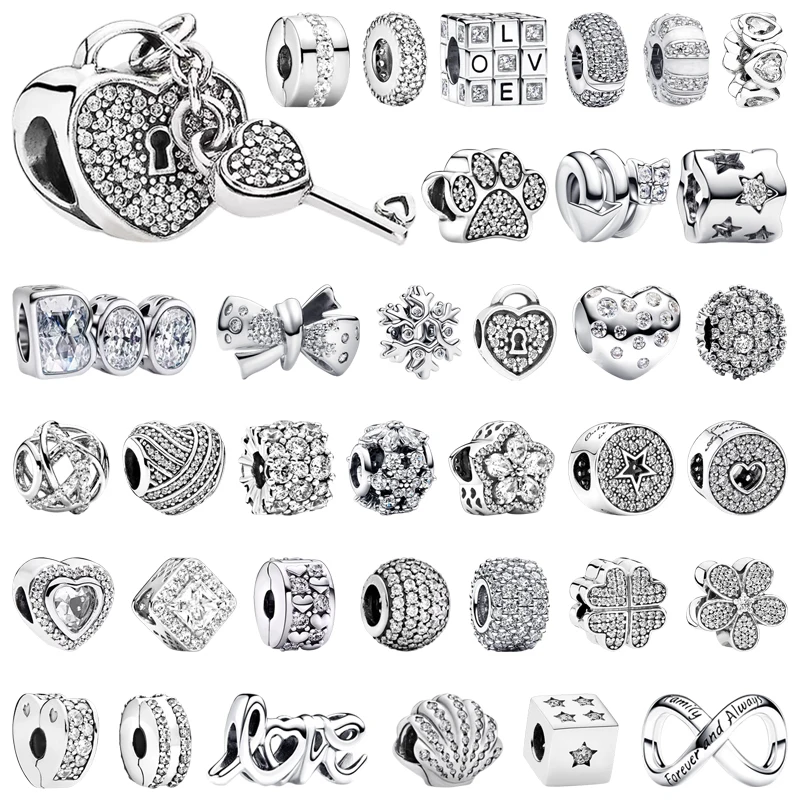 Breloques originales scintillantes adaptées aux Bracelets originaux en argent 925, pierres imprimées de patte et Clip d'émail, jouet mobile, perles cubiques, bijoux à faire soi-même, cadeau