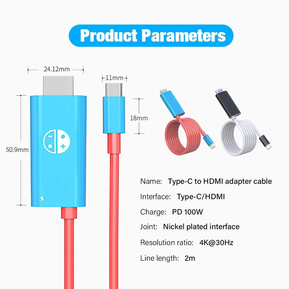 كابل من النوع C إلى HDMI لجهاز نينتندو سويتش مع شحن 4K 1080P 100W PD متوافق مع الكمبيوتر المحمول والكمبيوتر اللوحي والهواتف المحمولة وSteamDeck