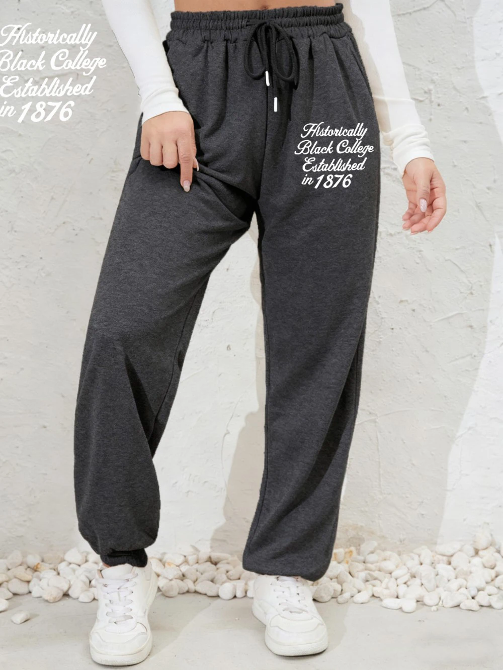 Hbcu Established In 1876 Printed Sweatpants Women Basics Trousers Fleece Elastic Waist Pocket Pants Casual Womans Sportswear