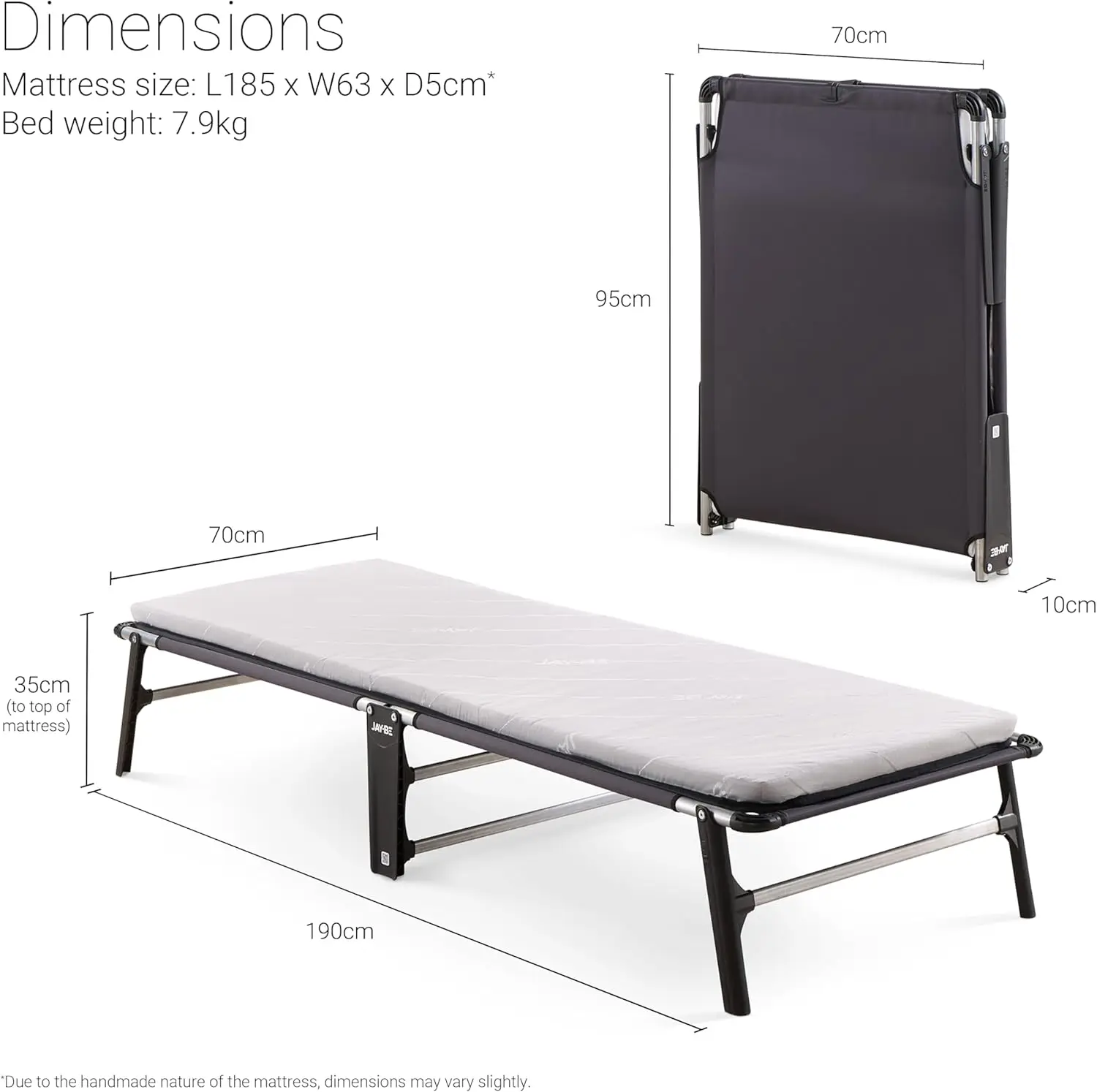 Lit pliant Jay-Be avec matelas confort - Simple, noir