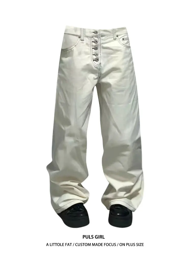 

Джинсы женские в американском уличном стиле, большие размеры, свободные, широкие штанины, с множеством пуговиц, высокая талия, повседневные, удобные