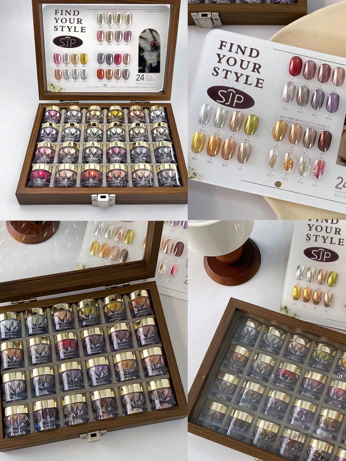 

24-Color Autumn/Winter Magic Mirror Pink Nail Powder Set with Color Cards and Nail Storage Box, DIY Nail Art Charm