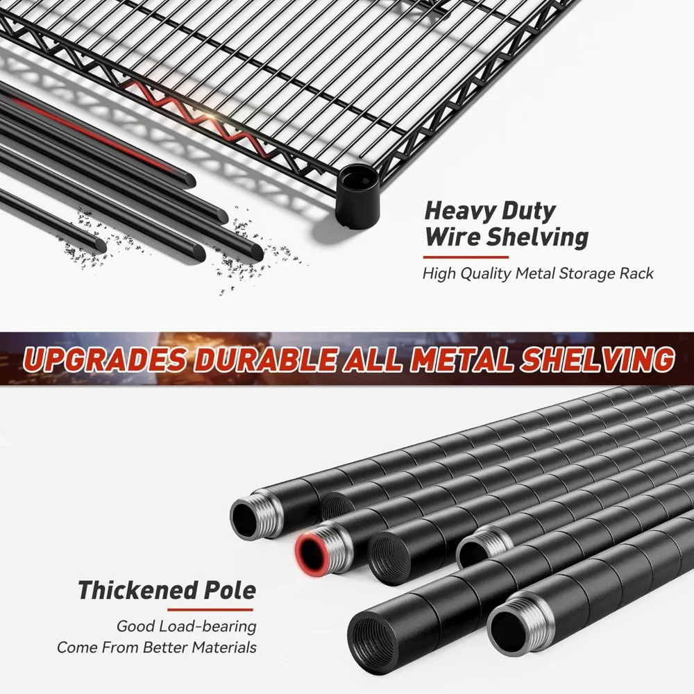 Estantes de fio de metal ajustáveis de 4 camadas para serviço pesado com rodas e pés, 60 racks de armazenamento de largura para capacidade de 2399LBS