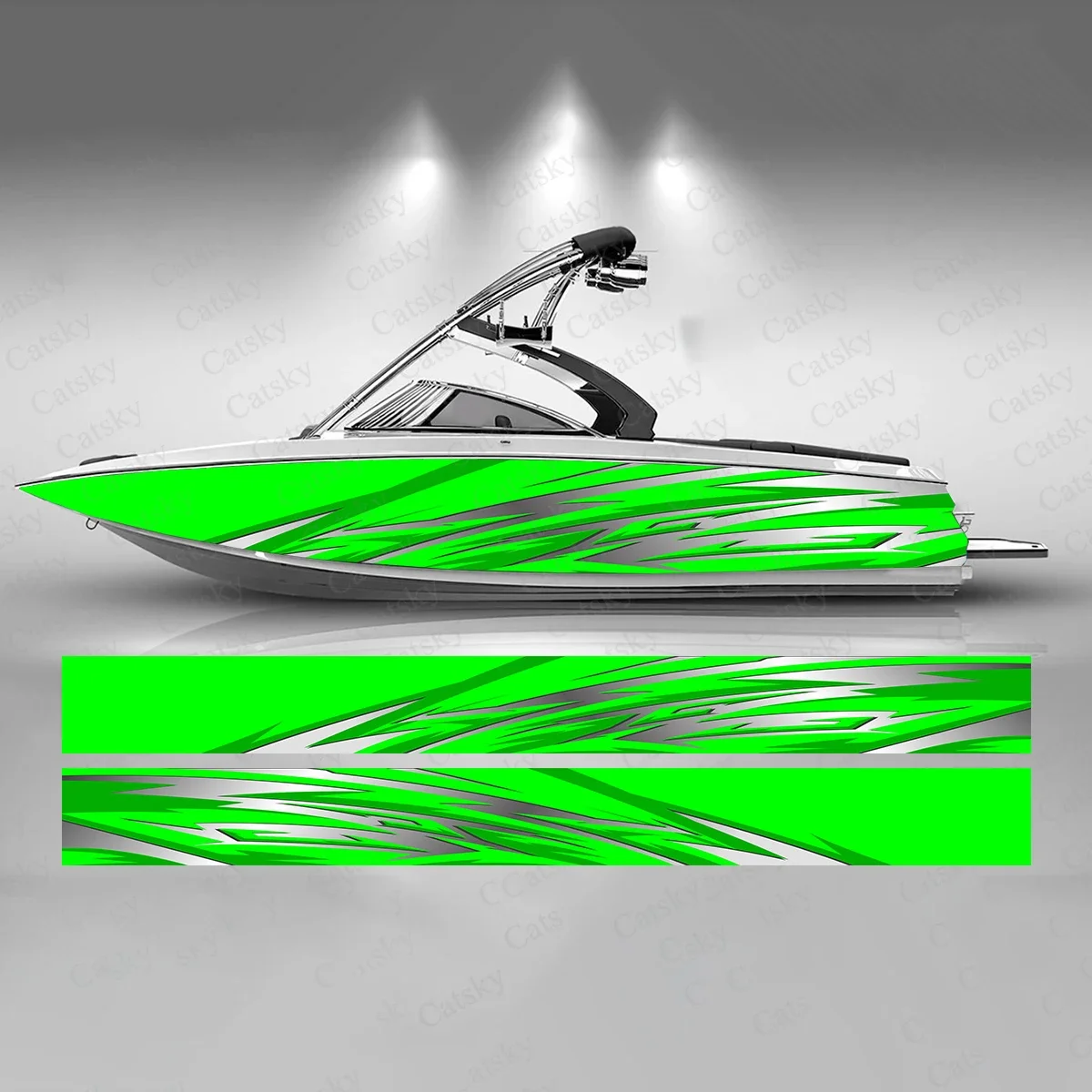 Green Silver Gradient Stripes Boat Sticker Fashion Custom Fish Boat-Sticker Vinyl Waterproof Boat Wrap Graphic Boat Wrap Decal