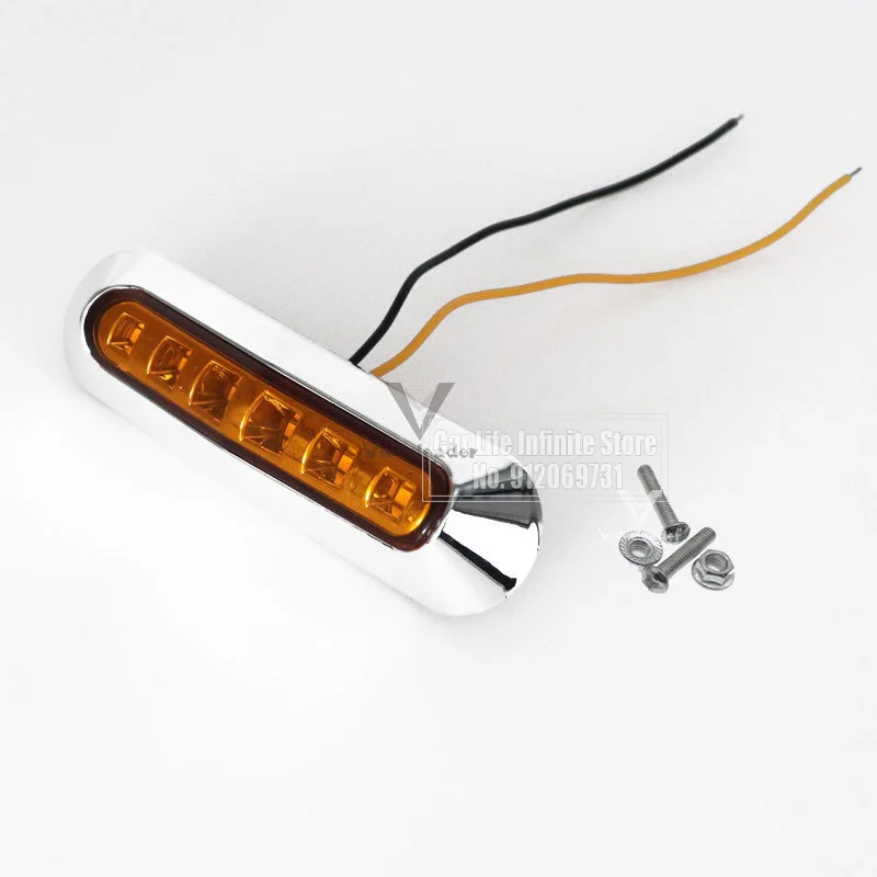 2x 12V-24V Side Marker Light Tail Lights Car Truck Lorry Trailer Caravan Clearance Lights Amber Chrome Bezel 6LED Waterproof