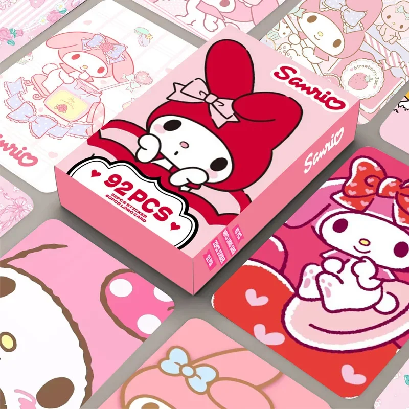 92Pcs Kawaii Sanrio Lomo Cards Album MY MELODY Cute Cartoon Photo Cards Greeting Cards Bookmarks Stickers Gifts